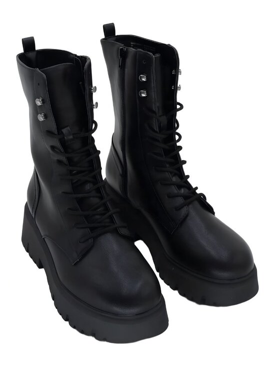 Madden Girl Shoes - Madden Girl Maisey Lace-Up Combat Booties Black Chunky Sole US 9M